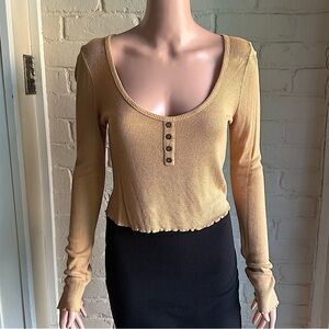Bozzolo size large long sleeve top casual tee blouse mustard burnt yellow